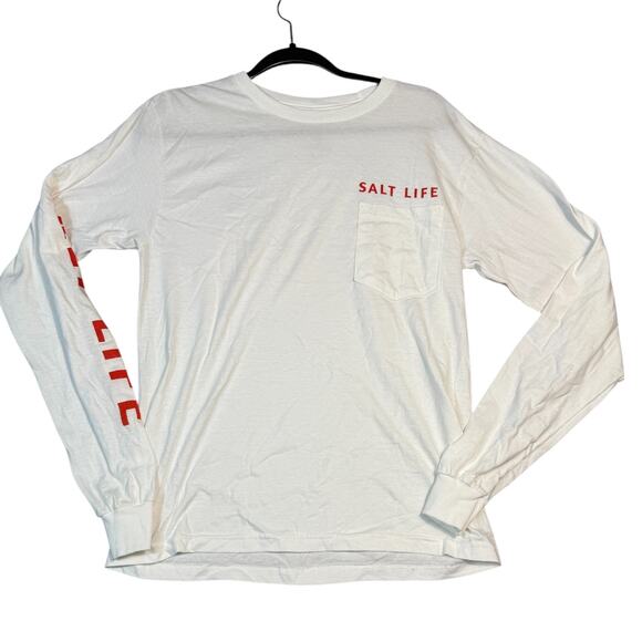 Salt Life Long Sleeve Tee White Red Graphic Pocket Shirt | Size Small - Picture 2 of 4